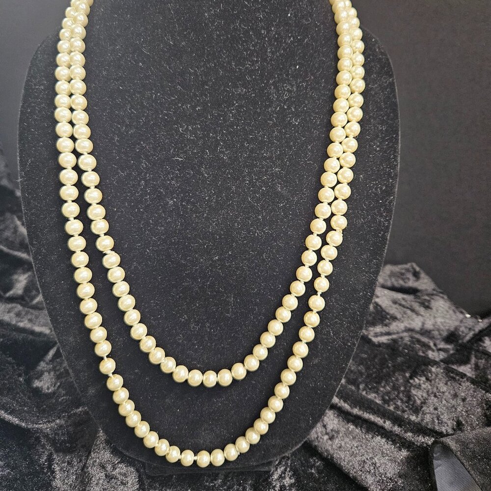 Long pearl look necklace - great for doubling - 28"